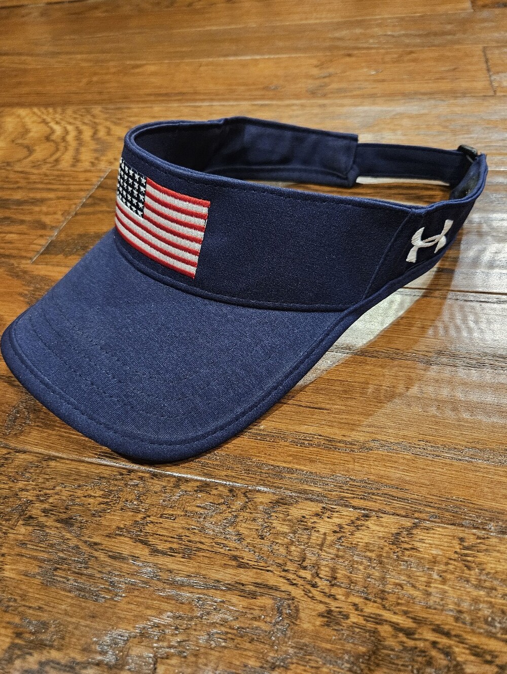 RARE Under Armour Navy Blue American Flag USA Adjustable Visor
